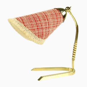 Mid-Century German Crow's Foot Brass Table Lamp with Fabric Shade, 1950s