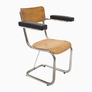 Industrial Leatherette and Wood Armchair from Gispen, 1950s