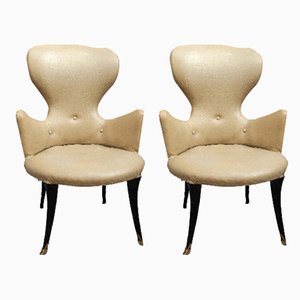 Set de Fauteuils en Laiton et Vinyle, Italie, 1950s