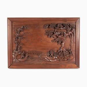 Panel chino vintage de madera tallada