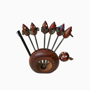 Set di stuzzicadenti in acciaio e teak, Danimarca, anni '60