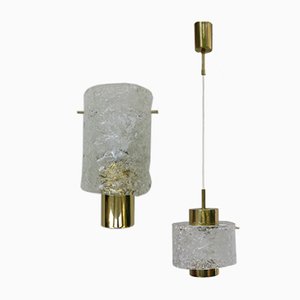 Lampade da soffitto in ottone e vetro di Murano, Italia, anni '60, set di 2