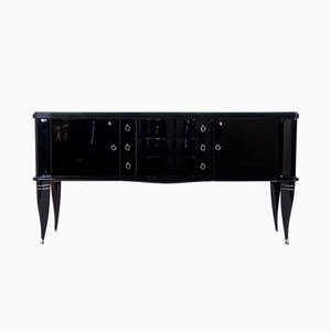 Mid-Century Art Deco French Black Lacquered Wood Sideboard, 1940s