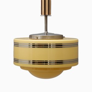 Art Deco Deckenlampe aus Chrom & Holz, 1930er