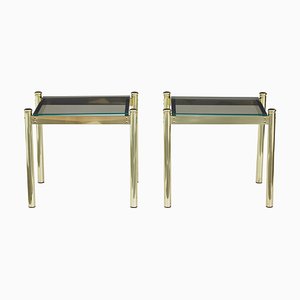Brass and Smoked Glass Side Tables, 1970s, Set of 2