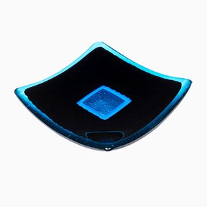 Piatto Luce Q20 in vetro di Murano nero e acquamarina di Stefano Birello per VeVe Glass, 2019