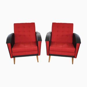 Juego de Sillones vintage en rojo y negro, años 60