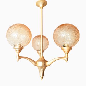 Vintage French Gilded Brass & Glass Chandelier, 1960s