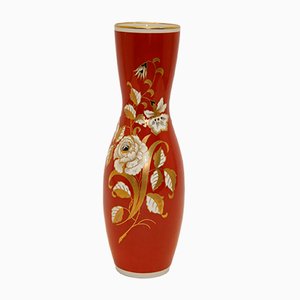 Large Red Porcelain Vase with Golden Flowers from VEB Wallendorf, 1966