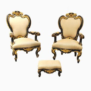 Fauteuils Antiques en Bois, Italie, Set de 2