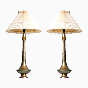 Lampes de Bureau Mid-Century en Laiton, Danemark, 1950s, Set de 2