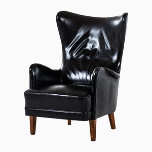 Modern Danish Leather and Oak Armchair by Frits Henningsen, 1930s