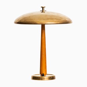 Scandinavian Brass & Ash Wood Table Lamp, 1950s