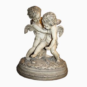 Antike französische Two Loves Skulptur aus Terrakotta von Etienne Maurice Falcon