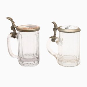 19th Century German Glass Beer Steins, Set of 2