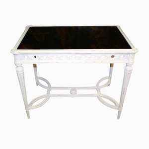 Mid-Century French Louis XVI White Glass and Wood Desk, 1960s