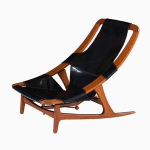 Holmenkollen Brass & Leather Lounge Chair by Arne Tidemand-Ruud for Norcraft, 1960s