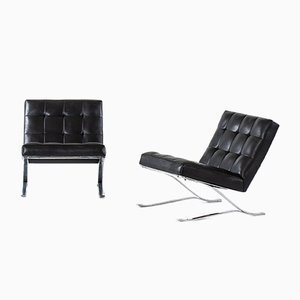 Set of Scandinavian Modern Leather and Steel Lounge Chairs by Sam Larsson for Dux, 1960s