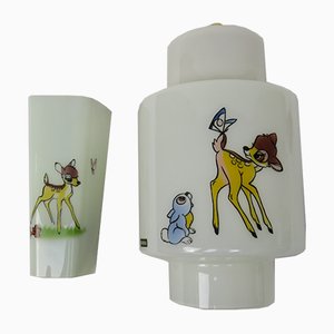 Applique Murale et Plafonnier Bambi Vintage en Verre et Laiton de Doria Leuchten, Set de 2