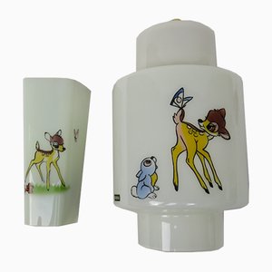 Vintage Bambi Set aus Wand- & Deckenlampe aus Glas & Messing von Doria Leuchten