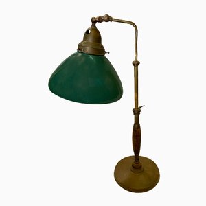 Industrielle italienische Tischlampe aus Buche & Messing, 1930er