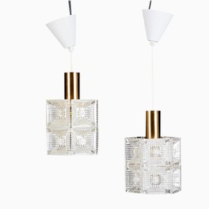 Brass and Crystal Pendants by Carl Fagerlund for Orrefors, 1960s, Set of 2