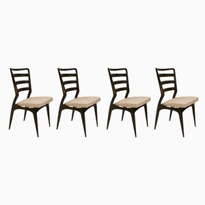 Italian Modern Beech and Brass Dining Chairs, 1950s, Set of 4