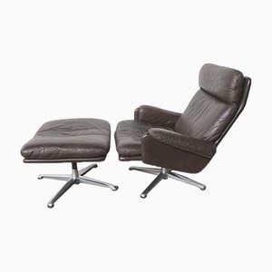 Set of Vintage Leather Lounge Chair with Ottoman, 1970s