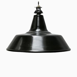 Vintage Belgian Industrial Black Enamel Pendant Lamp, 1950s