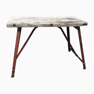 French Iron and Oak Industrial Console Table, 1950s