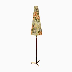 Rosewood, Brass, and Fabric Floor Lamp by J. T. Kalmar for Kalmar, 1950s