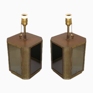 Brass and Mirror Table Lamps by Christian Leroy, 1960s, Set of 2