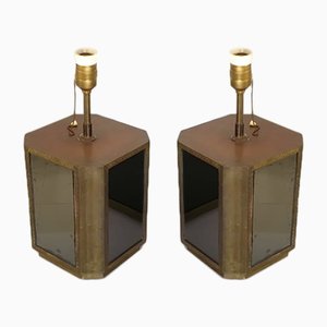 Lampade da tavolo in ottone e specchio di Christian Leroy, anni '60, set di 2