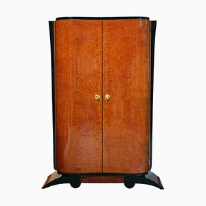 Art Deco Armoire in Amboyna Veneer and Black Lacquer, France, 1930s