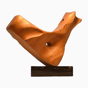 Hand-Crafted Oak and Marble Sculpture from E. Robson, 1970s