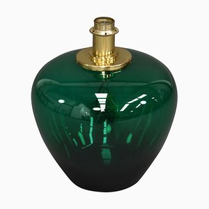 Lámpara de mesa italiana de vidrio verde esmeralda y latón, años 70