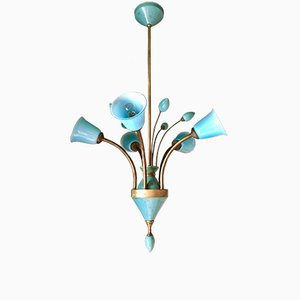 Antique Bohemian Brass and Crystal Ceiling Lamp