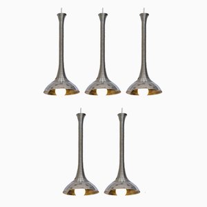 Italian Metal Pendant Lamps, 1960s, Set of 5