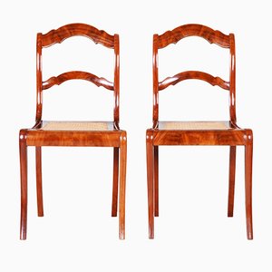 Antike Biedermeier Esszimmerstühle mit Gestell aus Mahagoni & Sitzgeflecht, 2er Set