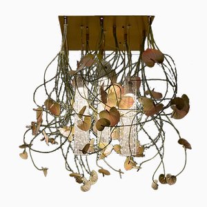 Große Flower Power Deckenlampe mit Muranoglas und künstlichem Anthurien von VGnewtrend