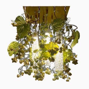 Lámpara de araña Flower Power con cristal de Murano y flores artificiales de anturio y Physalis de VGnewtrend