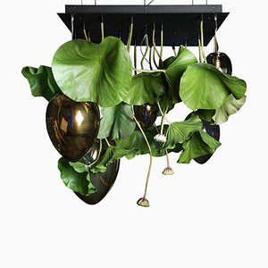 Lámpara de techo Egg de vidrio con planta de loto artificial de VGnewtrend