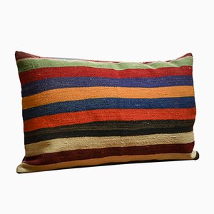 Colorful Striped Wool Outdoor Kilim Pillow Cover by Zencef