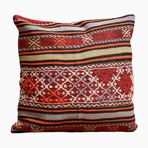 Colorful Hand Embroidered Wool Outdoor Kilim Pillow Cover by Zencef