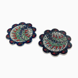 Turkish Handmade Floral Ceramic Coasters, 1970s, Set of 2