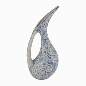 Turkish Hand-Painted White and Blue Decorative Ceramic Vase, 1970s