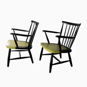 Set of Mid-Century Spindle Back Armchairs, 1950s