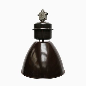 Lámpara colgante industrial vintage esmaltada en marrón, años 50