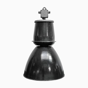 Lampe à Suspension Vintage Industrielle en Émail Gris Foncé, 1950s