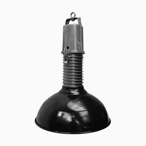 Lámpara colgante holandesa industrial vintage de aluminio fundido y esmalte negro, años 50
